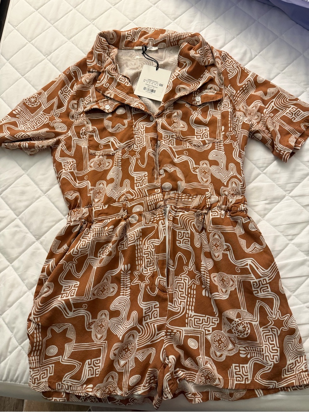 Glamorous Brown and White Patterned Short-Sleeve Romper